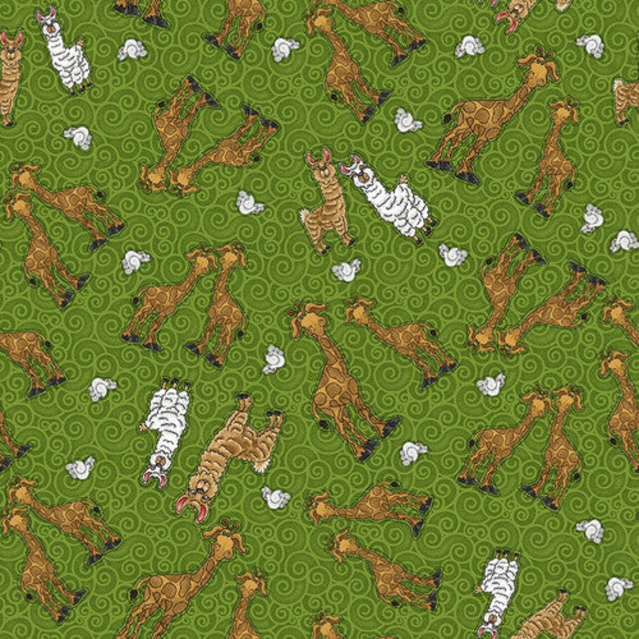 Fabric Henry Glass Green Giraffes Two by Two by the Quarter Yard 1755-66